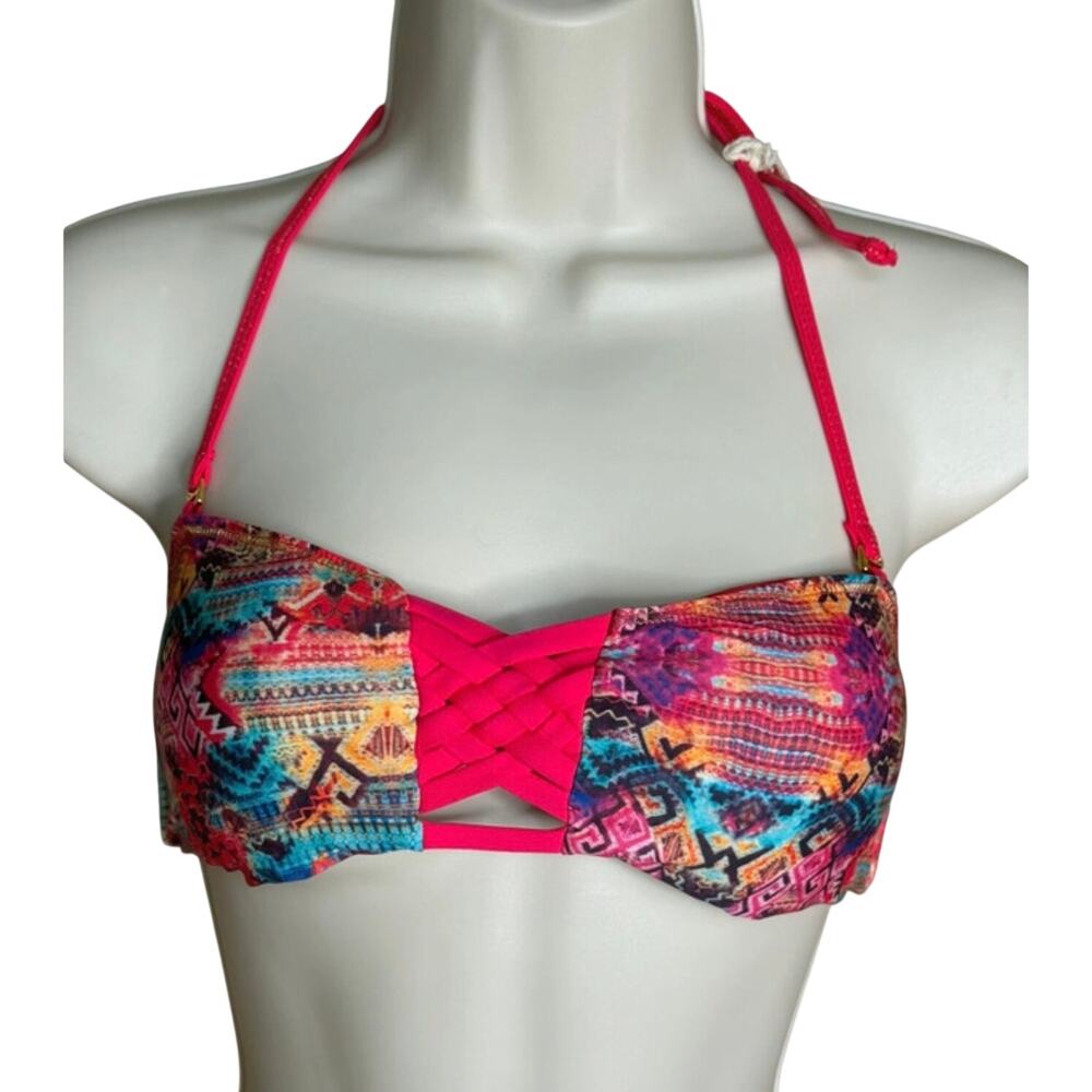 Milonga Pink Aztec Lattice Front Merida Bandeau Bikini Top S NWT